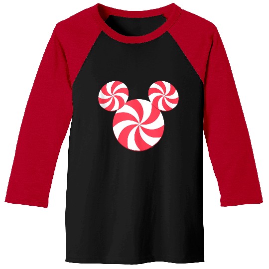 Disneyss Mickey Mouse Icon Christmas Peppermint Candy Holiday Baseball Tees