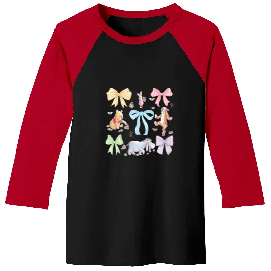 Discover Disney Winnie the Pooh Cute Group Shot Sketch Chest Logo Baseball Tees