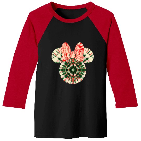 Disney Minnie Mouse Head Christmas Holiday Tie-Dye Retro Long Sleeve Baseball Tees