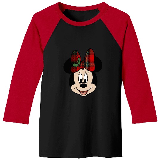 Disney Mickey And Friends Christmas Minnie Mistletoe Bow Long Sleeve Baseball Tees
