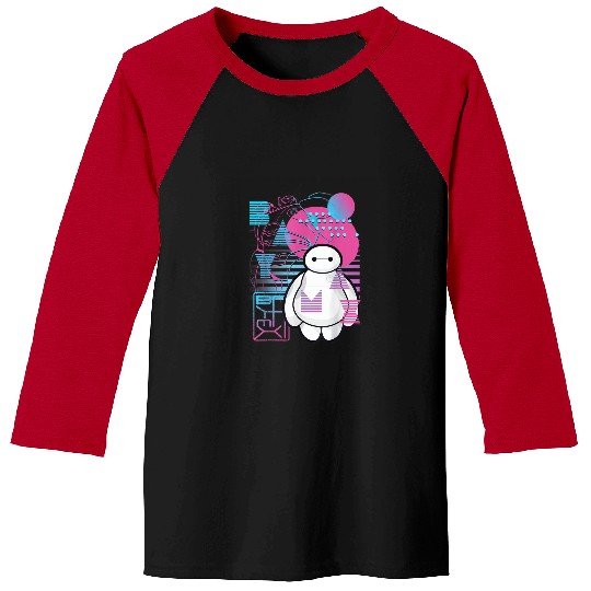 Disney Big Hero 6 Baymax Neon Blue Print Schemat Baseball Tees