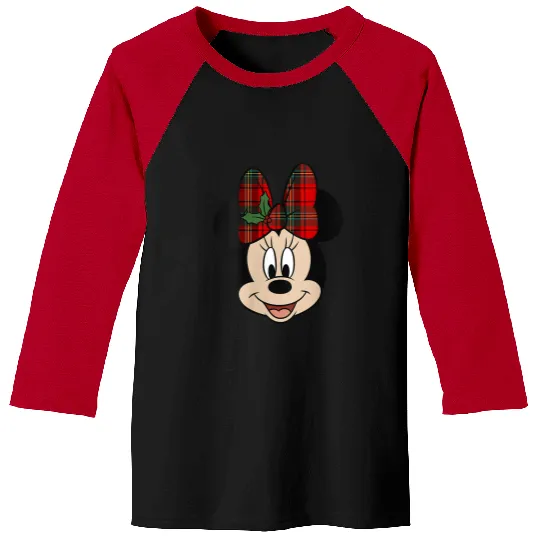 Womens Disney Mickey And Friends Christmas Minnie Mistletoe Bow V-Neck Baseball Tees