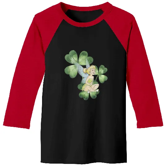 Womens Disney Peter Pan St. Patrick's Day Tinker Bell Clover Retro V-Neck Baseball Tees