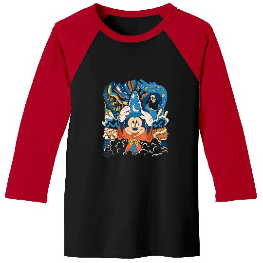 Discover Womens Disney Fantasia Mickey Mouse Sorcerer’s Apprentice Retro V-Neck Baseball Tees