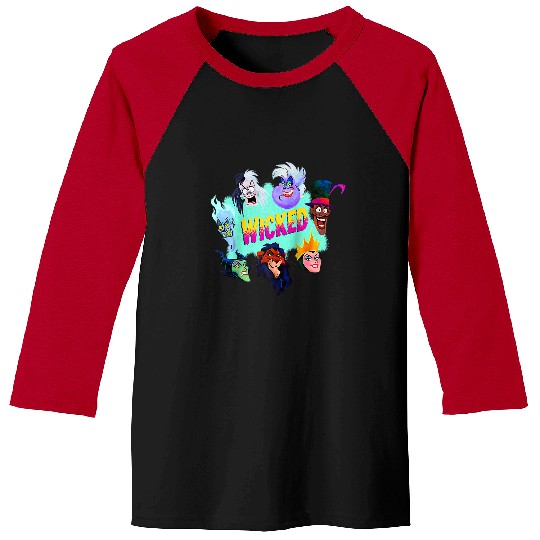 Disney Villains Wicked Iconic Characters Group Shot Logo Raglan Baseball Tee Baseball Tees