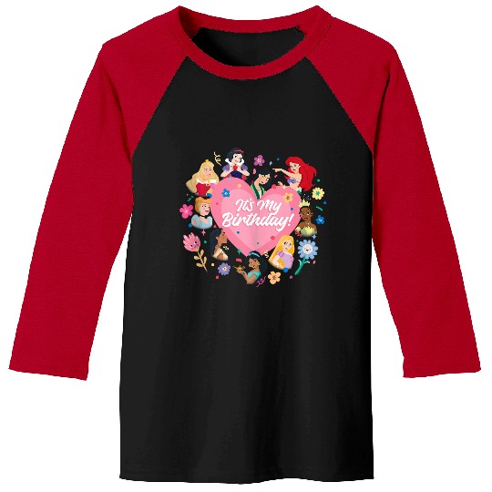 Disneyss Princess Pink Heart And Flowers Its My Birthday Baseball Tees