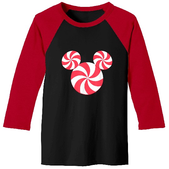 Disneyss New Mickey Icon Christmas Peppermint Candy Holiday Baseball Tees