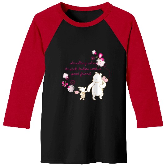 Disneyss Winnie The Pooh Piglet Cute Flowers Big Chest Logo Baseball Tees