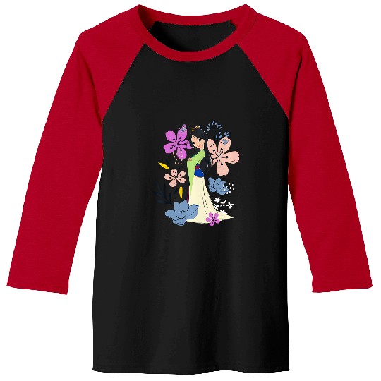 Disney Mulan Sweet Kawaii Floral Watercolor Princess Sketch Baseball Tees