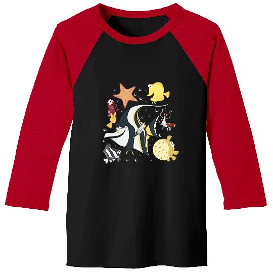 Womens Disney Pixar Finding Nemo Fish Tank Gang Group Shot Logo V-Neck Baseball Tees