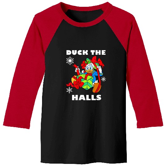 Womens Disney Donald Duck The Halls Christmas Portrait V-Neck Baseball Tees