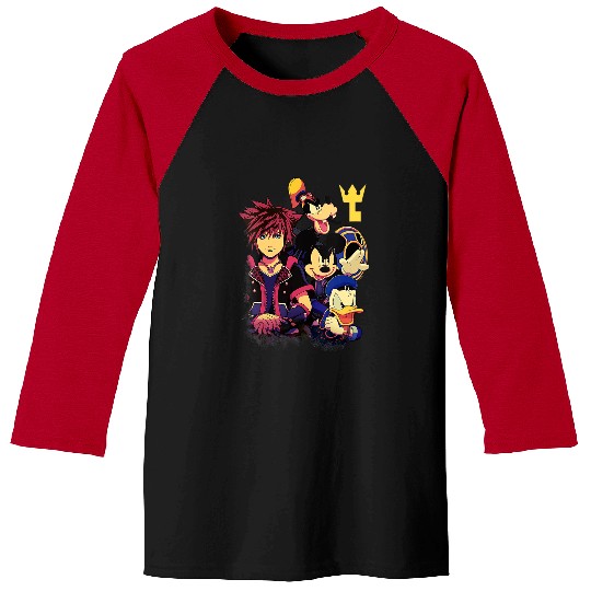 Disney Kingdom Hearts Sora Mickey Goofy Donald Key Vignette V-Neck Baseball Tees