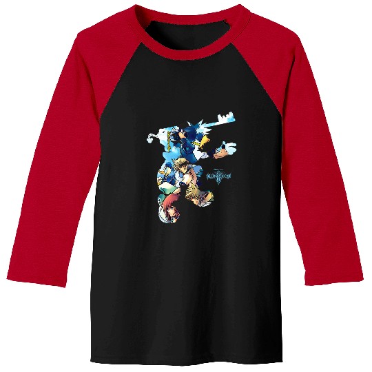 Womens Disney Kingdom Hearts Heroes Group Shot Sora Silhouette Fill V-Neck Baseball Tees