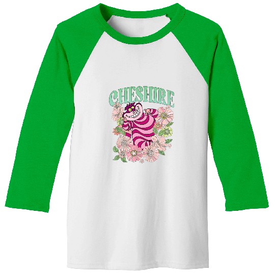 Retro Cheshire Cat Floral Baseball Tees, Alice In Wonderland Baseball Tees, Disney Cats Baseball Tees