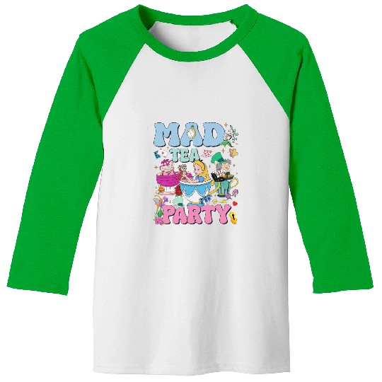 Vintage Mad Tea Party Disneyland Alice in Wonderland Baseball Tees, Floral Alice Mad Hatter