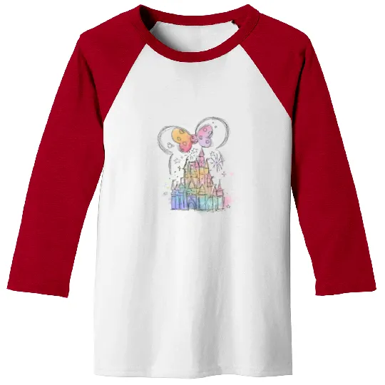 Vintage Retro Disney Watercolor Castle Baseball Tees, Minnie Ears Castle Baseball Tees