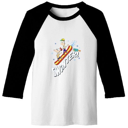 disneys Phineas And Ferb Swinter Snowboarding Shot Baseball Tees