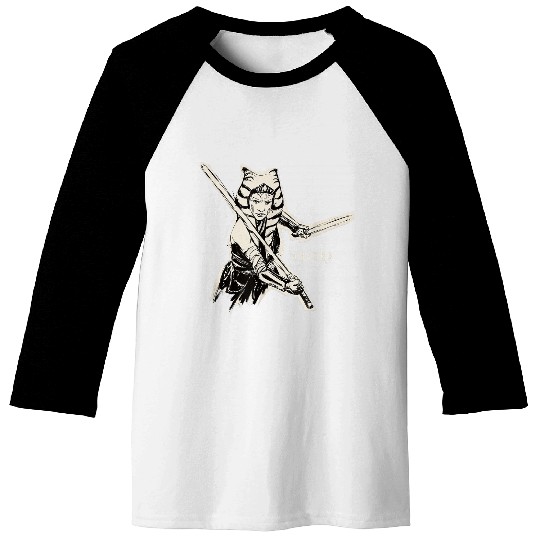 Star Warss Ahsoka Tano Black White Sketch Disneyss+ Baseball Tees