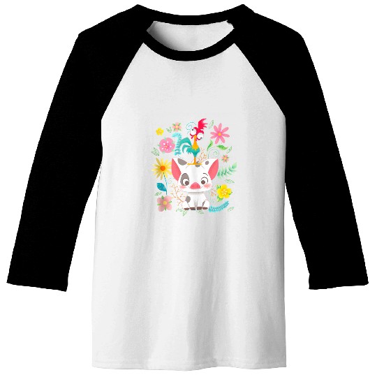 Disneyss Moana Pua Hei Hei Cute Pose Floral Big Chest Poster Baseball Tees