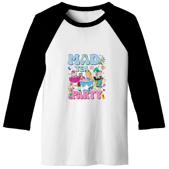 Vintage Mad Tea Party Disneyland Alice in Wonderland Baseball Tees, Floral Alice Mad Hatter