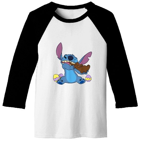 Disney Stitch Eats Chocolate Bunny Easter Baseball Tees