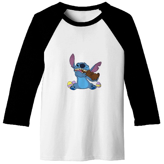 Disney Stitch Eats Chocolate Bunny Easter Baseball Tees