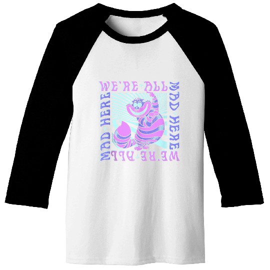 Disneyss Alice In Wonderland Cheshire Cat We're All Mad Box Up Baseball Tees
