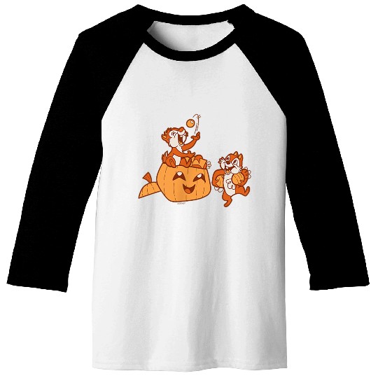 Disneyss Chip N Dale Halloween Pumpkin Bucket Corner Art Baseball Tees