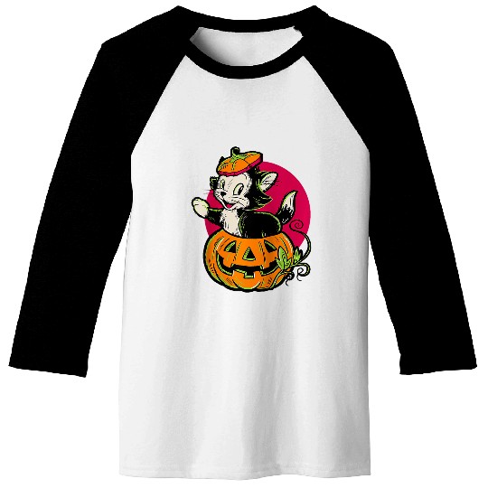 Disney Pinocchio Halloween Figaro Inside A Pumpkin Retro Raglan Baseball Tee Baseball Tees