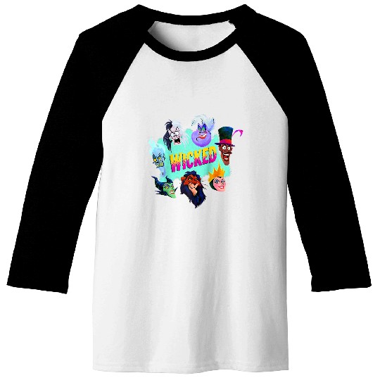 Disney Villains Wicked Iconic Characters Group Shot Logo Raglan Baseball Tee Baseball Tees