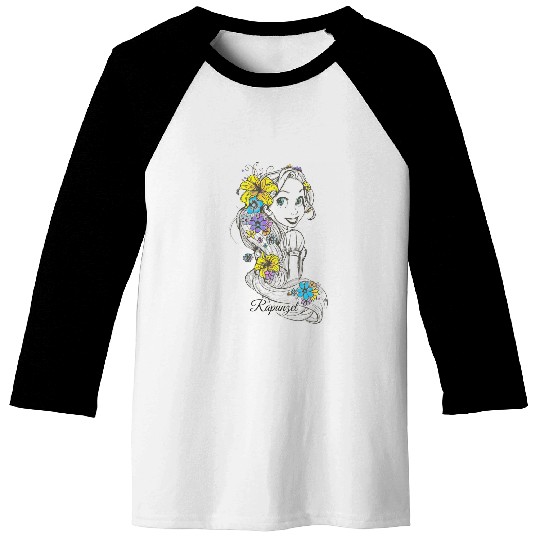 Disney Tangled Rapunzel Floral Sketch Portrait Baseball Tees