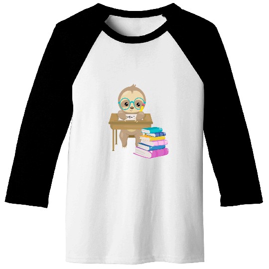 Cute Sloth Glasses Reading School Book Writing Math Desk Baseball Tees