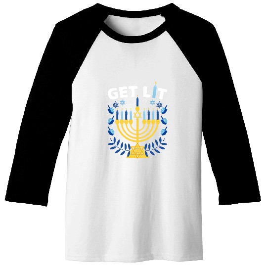 Funny Ugly Hanukkah Sweater Lets Get Lit Menorah 298 Baseball Tees