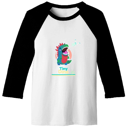 Dino Tiny Dinosaur eating people fun graphic tee Baseball Tees