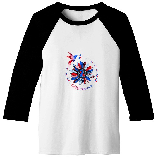 Blue Red Ribbon Leopard Sunflower CHD Awareness Baseball Tees