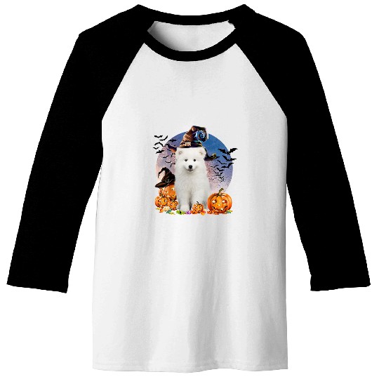 Dog Samoyed Halloween Samoyed Jack O Lantern Pumpkin Moon 50 Baseball Tees