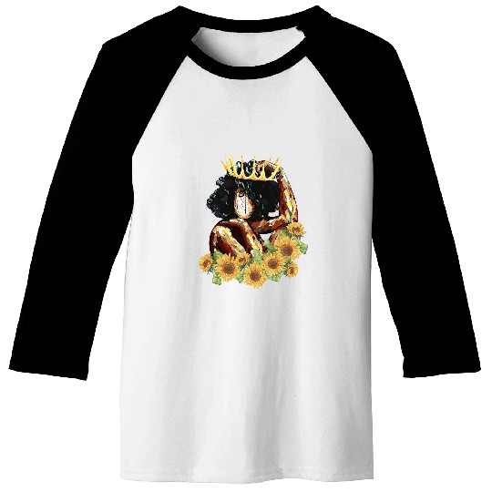 Black Queen With Curly Hair Sunflower Tee Black Pride Women Baseball Tees