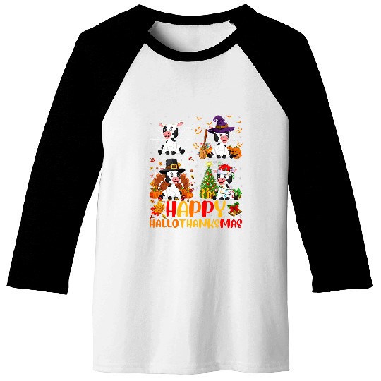 Cattle Hallothanksmas Halloween Thanksgiving Christmas Baseball Tees