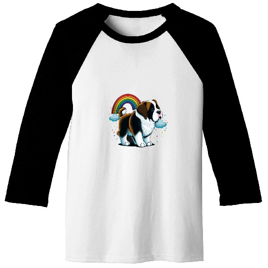 Dog Saint Bernard Cute Colorful Rainbow Saint Bernard Baseball Tees