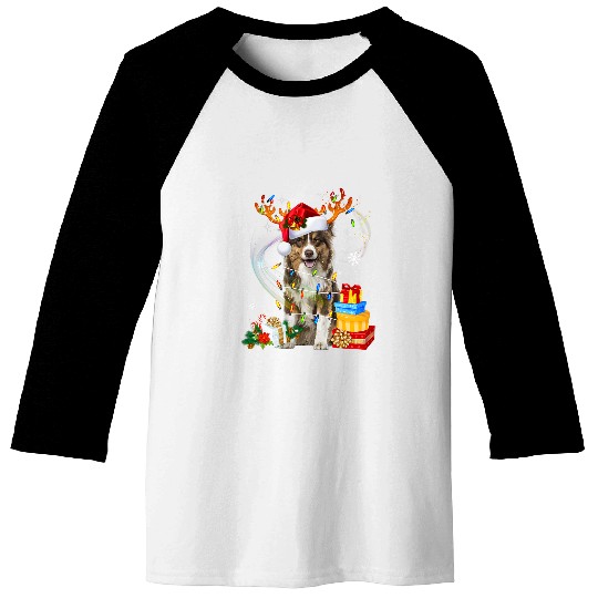 Australian Shepherd Christmas Lights Santa Dog Christmas Baseball Tees