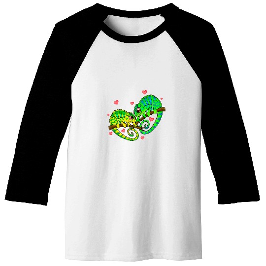Chameleon Lover Couples Love Hearts Retro Style Valentines Day Baseball Tees