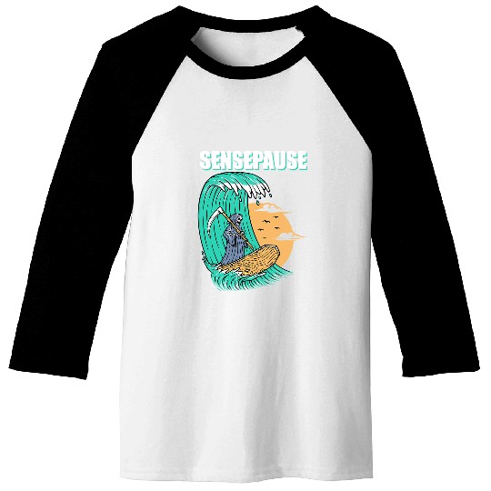 Skeletons Skulls Sensepause Surfing Death Skeletons Coffin Skull Baseball Tees