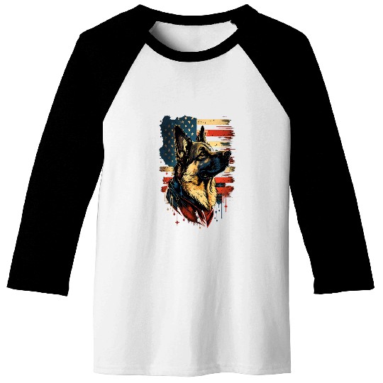 Memorial Day German Shepherd American Flag USA 4th of July Baseball Tees