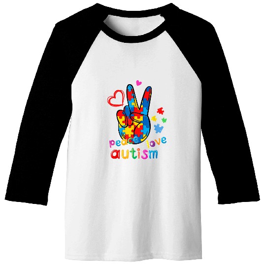 Autism Day Puzzle Ribbon Peace Love Neurodiverse Baseball Tees