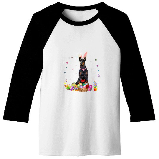 Dog Doberman Cute Doberman Pinscher Easter Day Bunny Eggs Easter Womens Baseball Tees