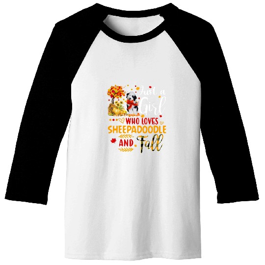 Autumn Tree Sheepadoodle Thanksgiving Pumpkin Dog Fall Leaf Baseball Tees
