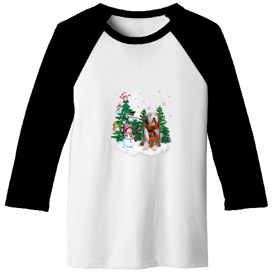 Bearded Collie Dog Christmas Snowman xmass Tree Pajama Baseball Tees