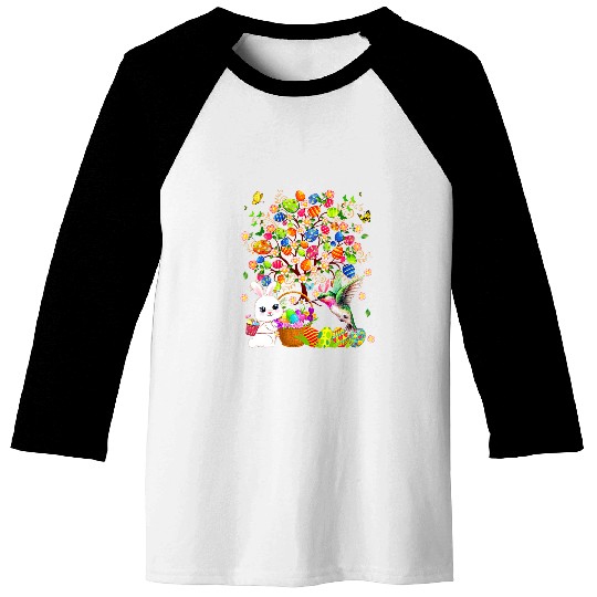 Easter Bunny Hummingbird With Eggs Basket Hunting Eggs Lover Baseball Tees