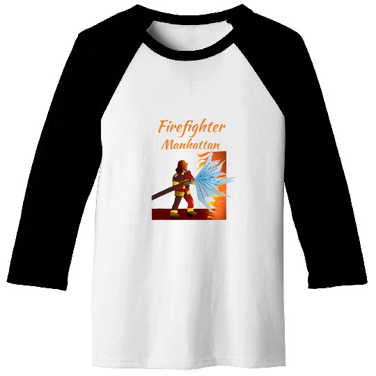 Firefighter Manhattan Art NYC Borough Baseball Tees