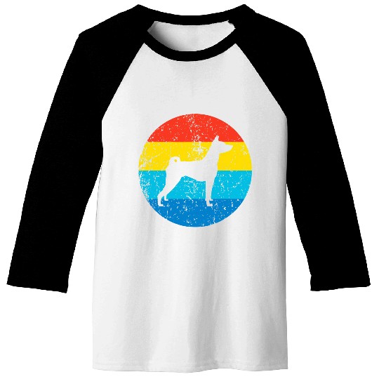 Dog Basenji Breed Silhouette Retro 1970s Circle Baseball Tees